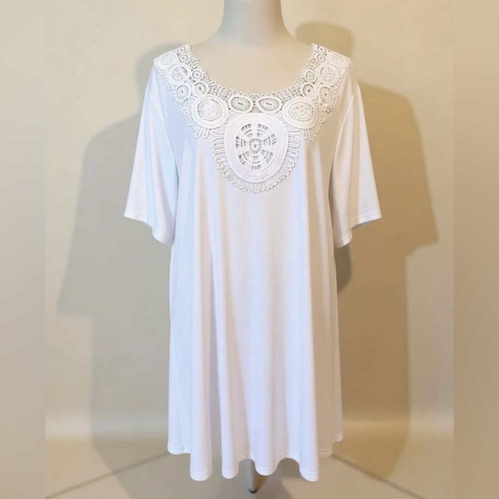 Verbendi Women’s 3X Short Sleeve White Blouse Top Crochet Accent - Picture 3 of 13